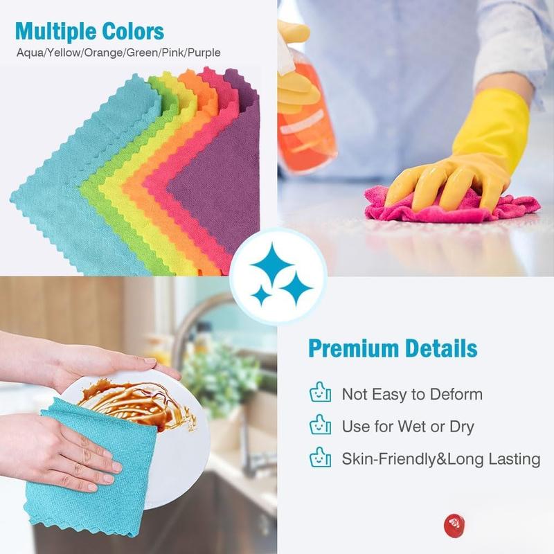 Cleaning Cloths 12x12 inch, Pack of 24, Highly Absorbent Microfiber Cleaning Supplies, Lint Free Cloths for Multiple-use,  Cleaning Rags for House, Kitchen, Car Care (Multi-Color)