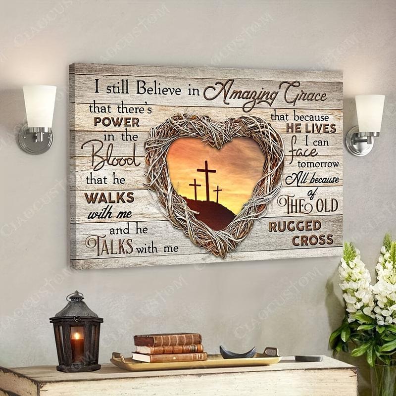 1pc Wooden Framed Canvas Decor I Sill Believe In Amazing Grace 22 Jesus Christ Jesus Bible Verse Scripture Canvas Wall Art With Framed Ready To Hang 11.8inx15.7in rimless