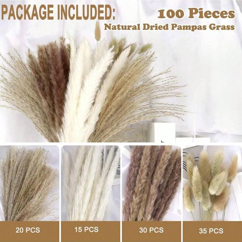 Artificial Grass, 100pcs set Natural Dried Pampas Grass Decoration, Home Decor Supplies for Living Room, Dining Room, Bedroom, Office Desk