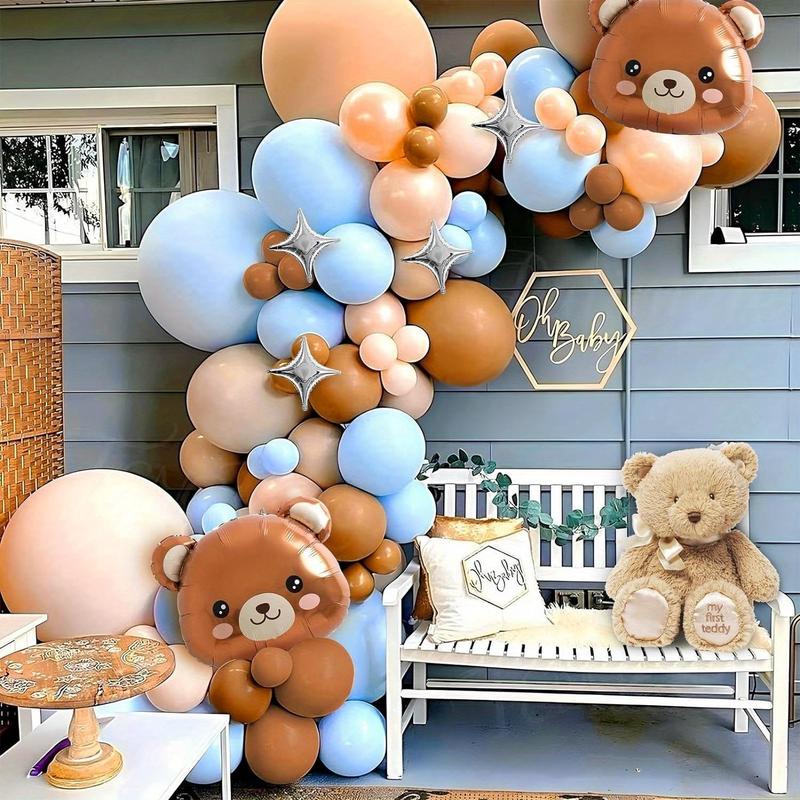 Cartoon Bear Themed Balloon Arch Kit, 109pcs Birthday Balloon Garland Set with 2 Counts Hanging Banner & 2 Counts Tape, Birthday Party Decoration Supplies