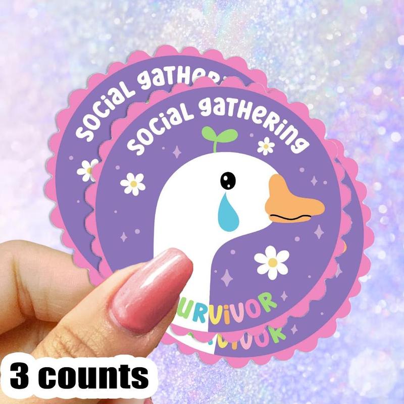 Social Goose Pattern Decal, 3 Counts set Waterproof Funny Sticker, Mental Health Sticker, Party Gifts, Meme Goose Decals for Water Bottle, Mug, Laptop, Tumbler