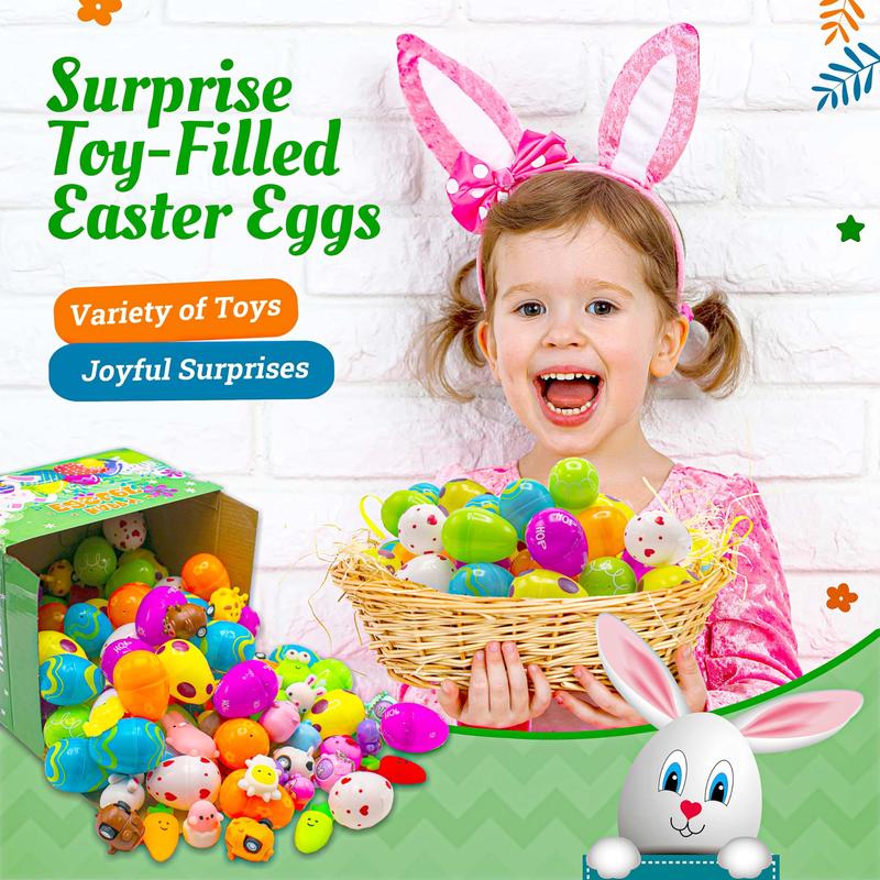 30 Pieces Prefilled Easter Eggs with Toys Plus Stickers, Filled Easter Eggs with Toys Party Favors for Kids Boys Girls Easter Eggs Hunt, Easter Basket Stuffers Fillers,Classroom Prize Supplies  Gifts Colorful Rabbit Rubber Unicorn