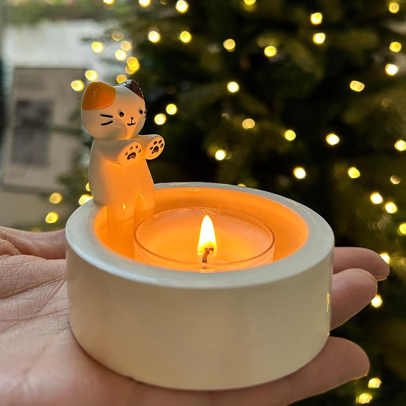 Cute Cartoon Cat Design Candle Holder, 1 Count Resin Craft without Candle, Decorative Candle Holder for Home Party Wedding