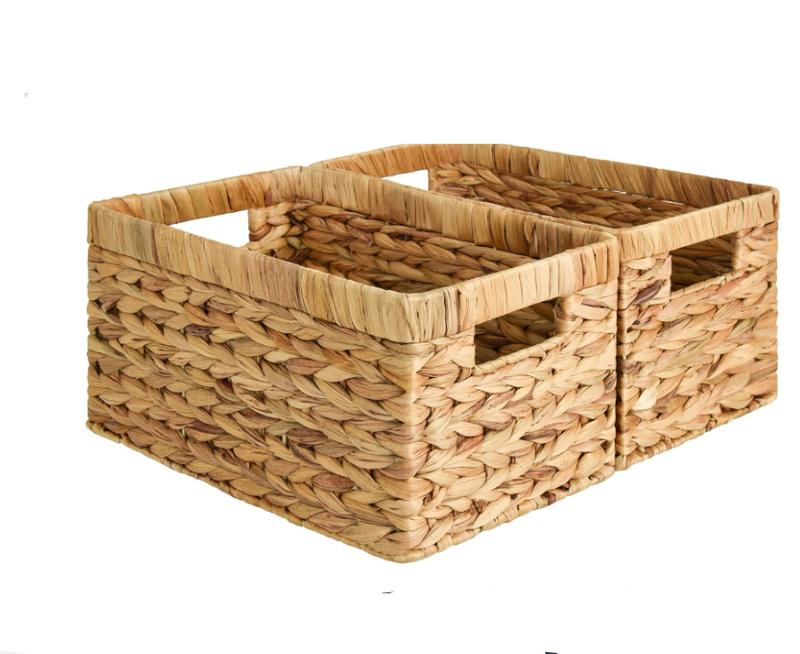 StorageWorks Wicker Basket, Baskets for Organizing, Storage Basket with Built-in Handles, Water Hyacinth Shelves (Medium 2-Pack, Natural Hyacinth)