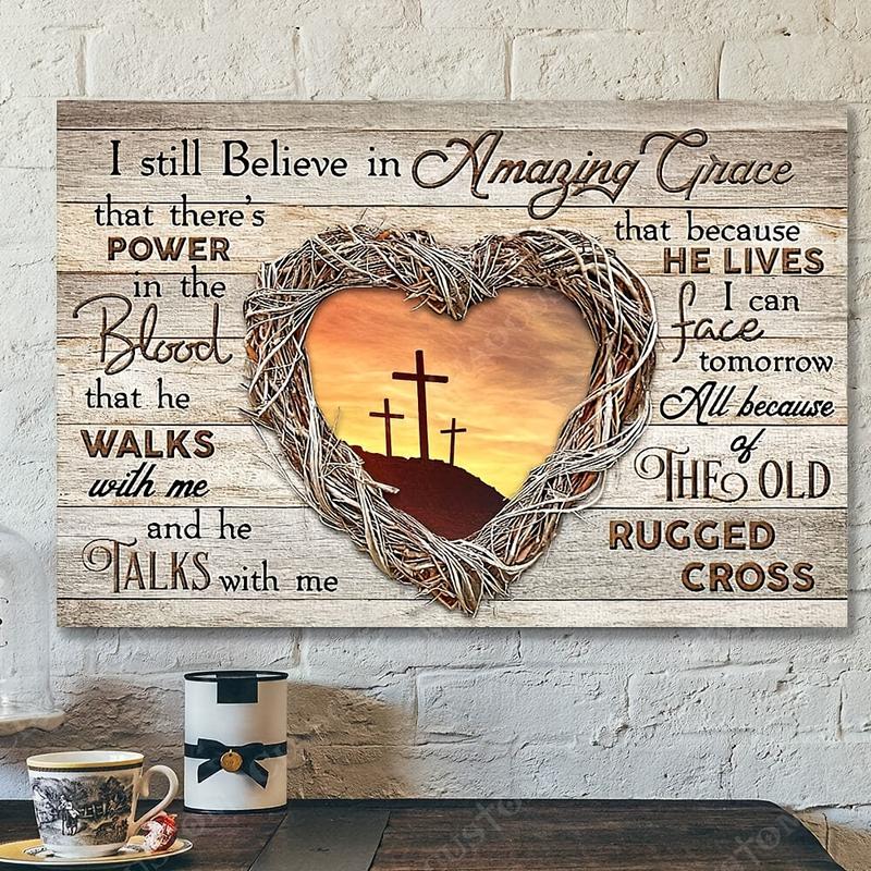 1pc Wooden Framed Canvas Decor I Sill Believe In Amazing Grace 22 Jesus Christ Jesus Bible Verse Scripture Canvas Wall Art With Framed Ready To Hang 11.8inx15.7in rimless