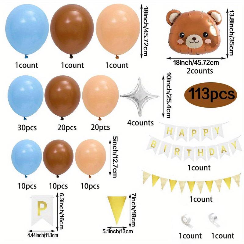 Cartoon Bear Themed Balloon Arch Kit, 109pcs Birthday Balloon Garland Set with 2 Counts Hanging Banner & 2 Counts Tape, Birthday Party Decoration Supplies