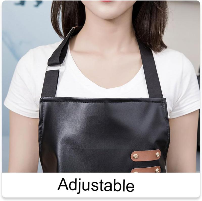 Apron Large Pocket PU Material  Oil-proof Dust-proof Apron Black and Red