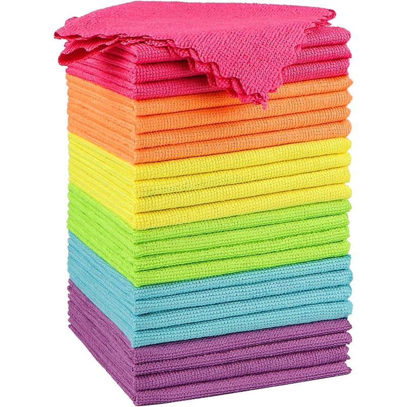 Cleaning Cloths 12x12 inch, Pack of 24, Highly Absorbent Microfiber Cleaning Supplies, Lint Free Cloths for Multiple-use,  Cleaning Rags for House, Kitchen, Car Care (Multi-Color)