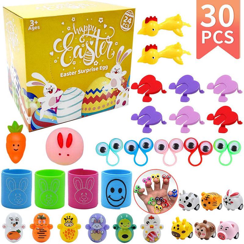 30 Pieces Prefilled Easter Eggs with Toys Plus Stickers, Filled Easter Eggs with Toys Party Favors for Kids Boys Girls Easter Eggs Hunt, Easter Basket Stuffers Fillers,Classroom Prize Supplies  Gifts Colorful Rabbit Rubber Unicorn