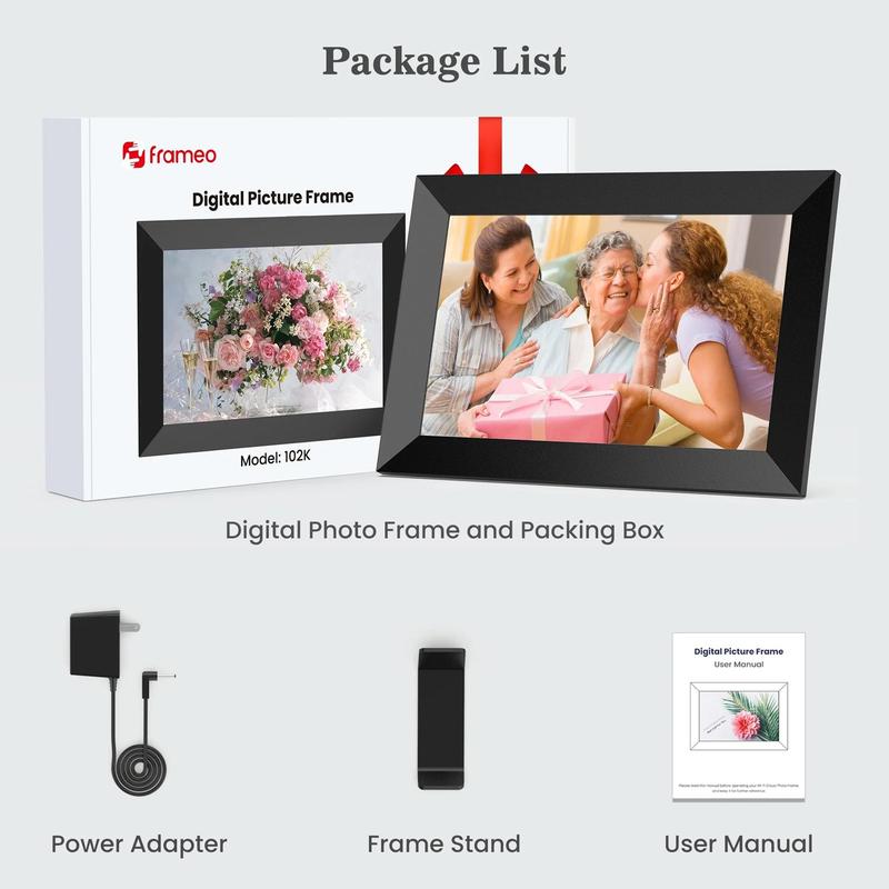 [Black Friday]Christmas Gift Frameo WiFi Digital Photo Frame, Real-time Video Photo Sharing, 10.1-inch HD IPS Smart Touch Screen Photo Frame, Support 32GB Memory and Cloud Album, Automatic Rotation or Wall Hanging, Creative Birthday Gift, Cyber ​​Monday