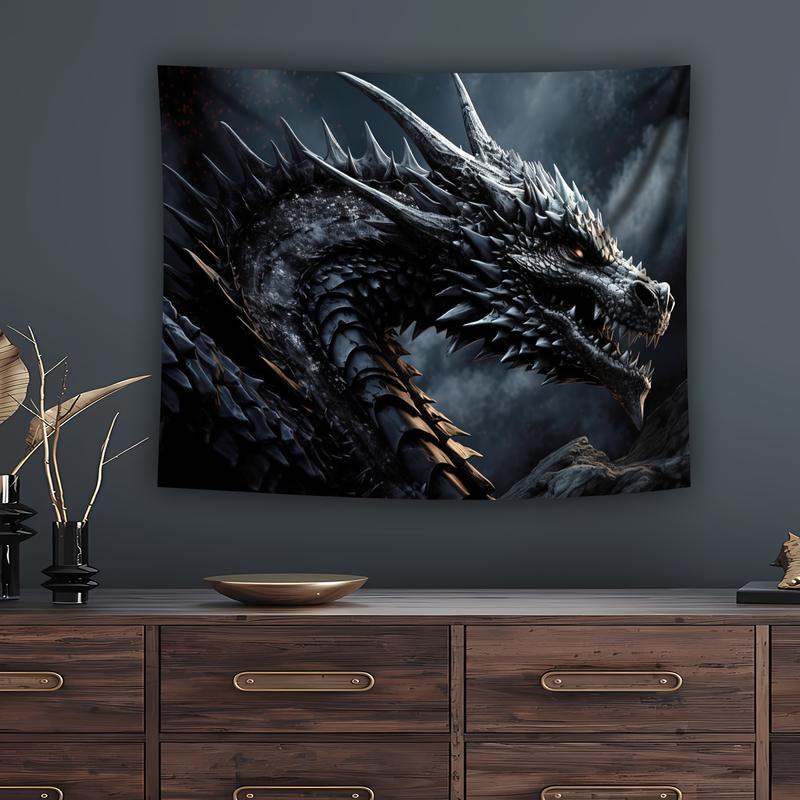 Christmas 2024 Ornament - Dark Dragon Wall Hanging Tapestry - Large, Vibrant, Easy-to-Hang Polyester Woven Decor for Living Room, Dorm, and Indoor Spaces - Animal Theme, No Installation Required