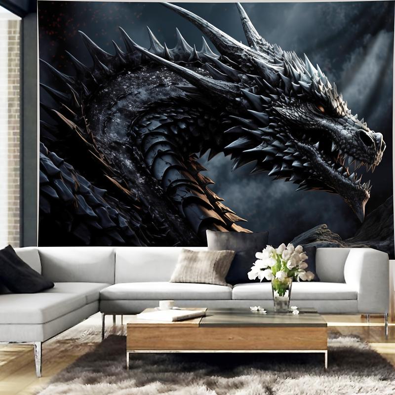 Christmas 2024 Ornament - Dark Dragon Wall Hanging Tapestry - Large, Vibrant, Easy-to-Hang Polyester Woven Decor for Living Room, Dorm, and Indoor Spaces - Animal Theme, No Installation Required