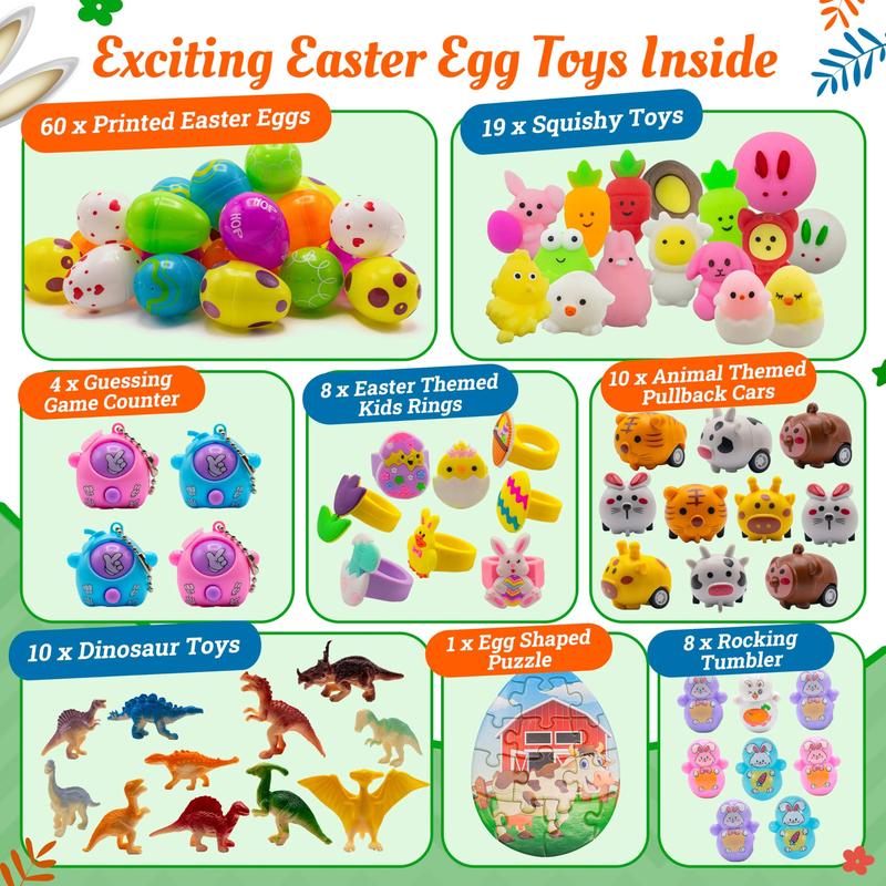 30 Pieces Prefilled Easter Eggs with Toys Plus Stickers, Filled Easter Eggs with Toys Party Favors for Kids Boys Girls Easter Eggs Hunt, Easter Basket Stuffers Fillers,Classroom Prize Supplies  Gifts Colorful Rabbit Rubber Unicorn