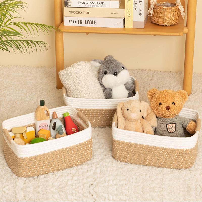 Cherishgard Cotton Laundry Basket Set of 3, Woven Storage Baskets for Toys and Towels