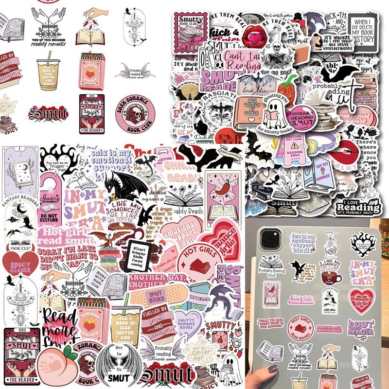 Book Sticker, 100pcs set Cute Waterproof Vinyl Decals, Suitable for Girls Who Love Smut and Romance, Decorative Sticker for iPad, Laptop, Ebook Reader, Water Bottle