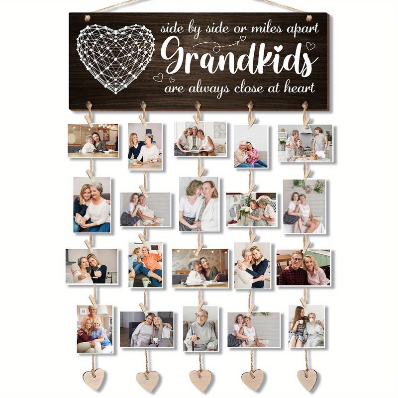 1 Set of Wooden Hanging Photo Frame, Grandparents' Day Gift, Gift for Grandma, Gift for Grandpa, Birthday Gift for Grandma, Card for Grandma and Grandfather, Photo Frame, Grandparents' Bragging Board, picture Frame from Granddaughters, Grandchildren, Chri