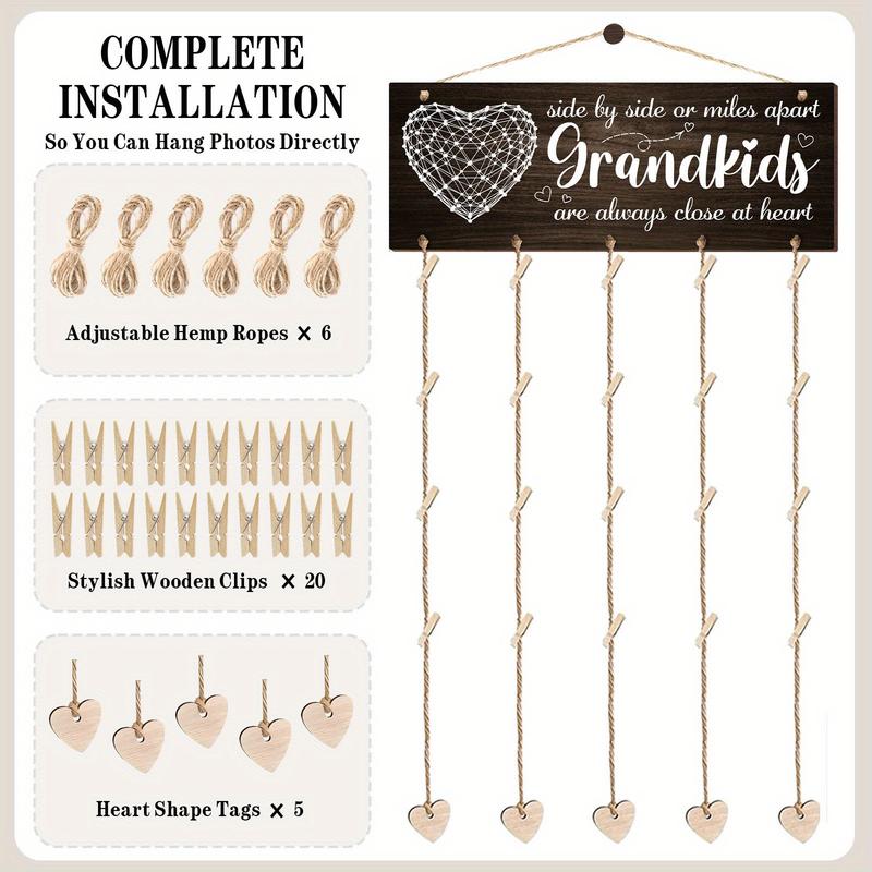 1 Set of Wooden Hanging Photo Frame, Grandparents' Day Gift, Gift for Grandma, Gift for Grandpa, Birthday Gift for Grandma, Card for Grandma and Grandfather, Photo Frame, Grandparents' Bragging Board, picture Frame from Granddaughters, Grandchildren, Chri