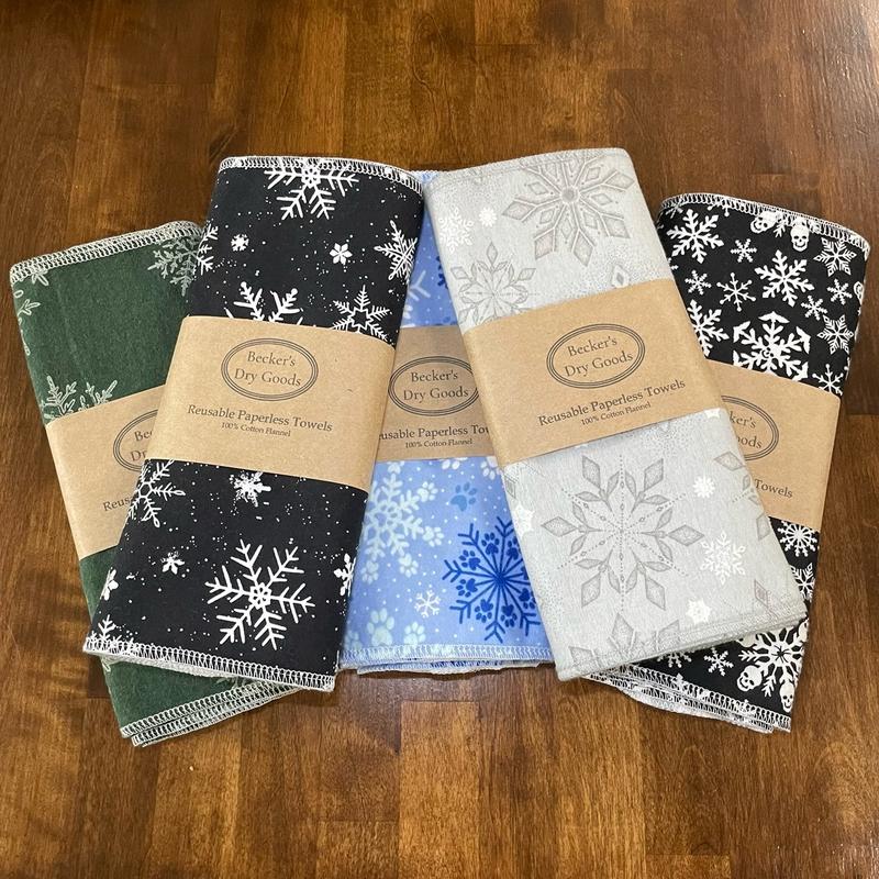 Snowflake 6 Pack - Eco-Friendly Kitchen Paper Towel Replacement - Cotton Flannel