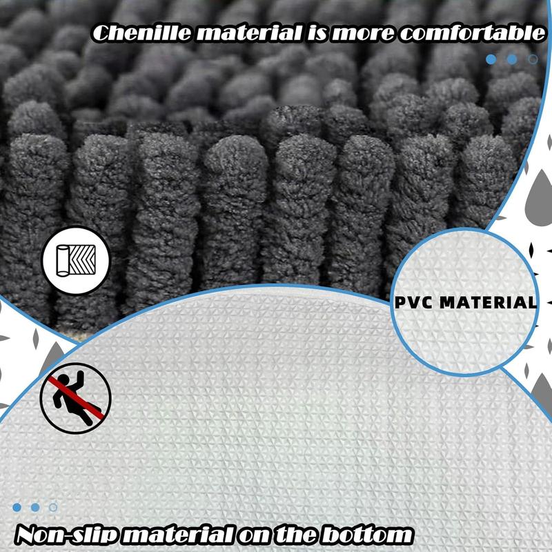 Oval Chenille Bathroom Rug, Ultra Soft Microfiber Shaggy Bath Mat, Machine Washable Thick Fluffy Carpet Rug, Non-Slip Water Absorbent Shower Mat for Bathroom, Shower (Black,16''×24'') Gift Toilet