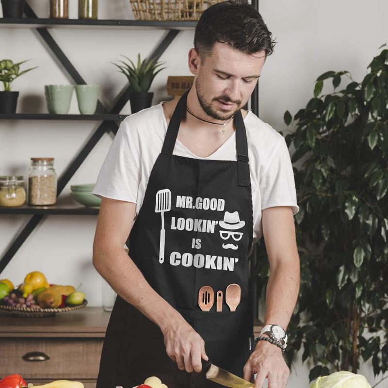 Aprons for Men, Mens Apron, Funny Aprons for Men, Funny Chef Apron, Mr. Good Lookin' is Cookin' Apron, BBQ Grill Apron, Husband Birthday Gift, Gifts for Husband, Father's Day Gifts for Dad.