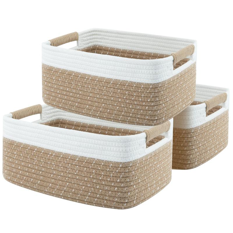 Cherishgard Cotton Laundry Basket Set of 3, Woven Storage Baskets for Toys and Towels