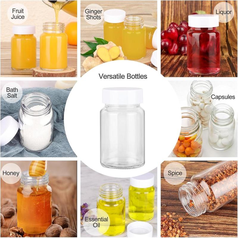 30 Pack 2 OZ Glass Shot Bottles with Caps, 60 ML Empty Wellness Juice Shot Bottles, Reusable Clear Glass Bottles for Juice, Shots and Homemade Beverages