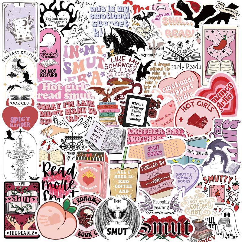 Book Sticker, 100pcs set Cute Waterproof Vinyl Decals, Suitable for Girls Who Love Smut and Romance, Decorative Sticker for iPad, Laptop, Ebook Reader, Water Bottle