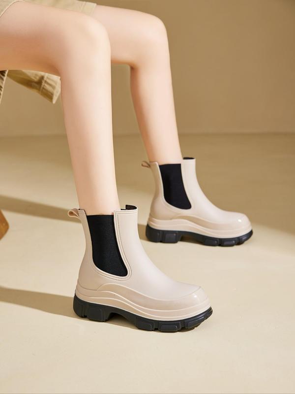 Women's Fashionable Solid Color Mid-calf Rain Boots, Casual Comfortable Waterproof Non-slip Outdoor Rain Boots, Female All-match Trendy Shoes for Daily Wear