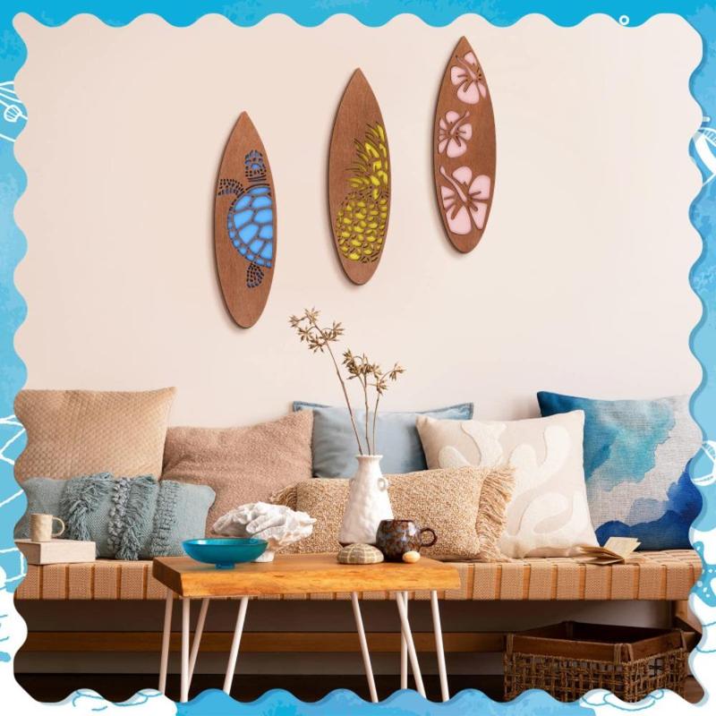 Surfboard Pattern Wall Art, 3 Counts set Wooden Wall Decor, Wall Hanging Decor for Home Living Room Bedroom