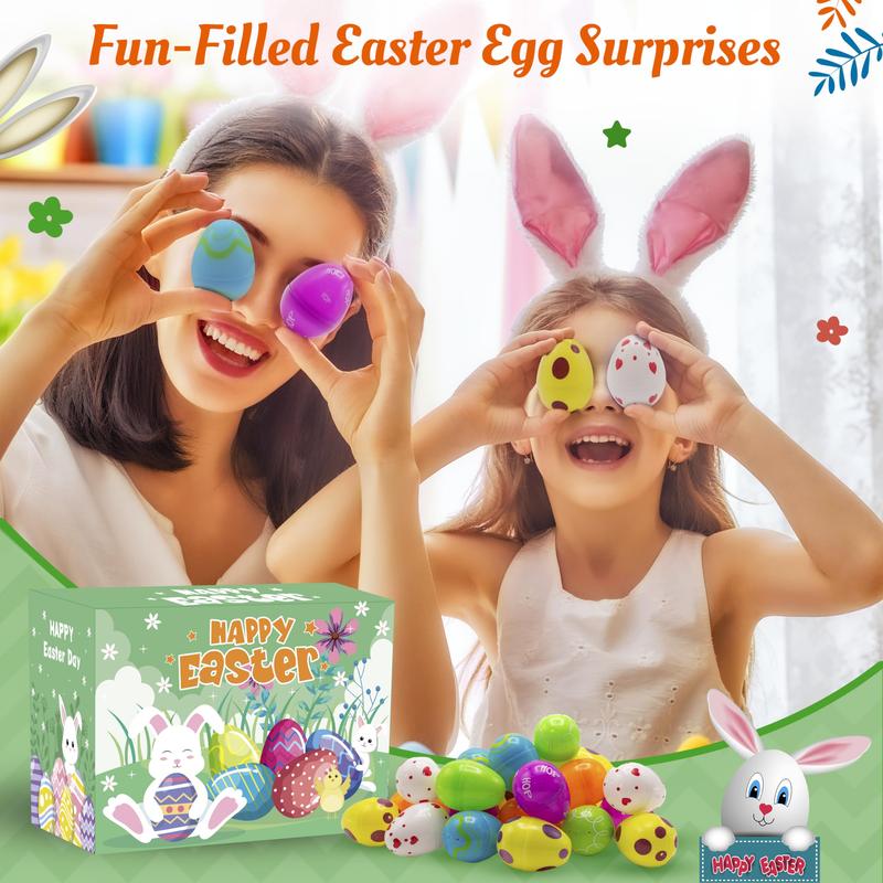 30 Pieces Prefilled Easter Eggs with Toys Plus Stickers, Filled Easter Eggs with Toys Party Favors for Kids Boys Girls Easter Eggs Hunt, Easter Basket Stuffers Fillers,Classroom Prize Supplies  Gifts Colorful Rabbit Rubber Unicorn