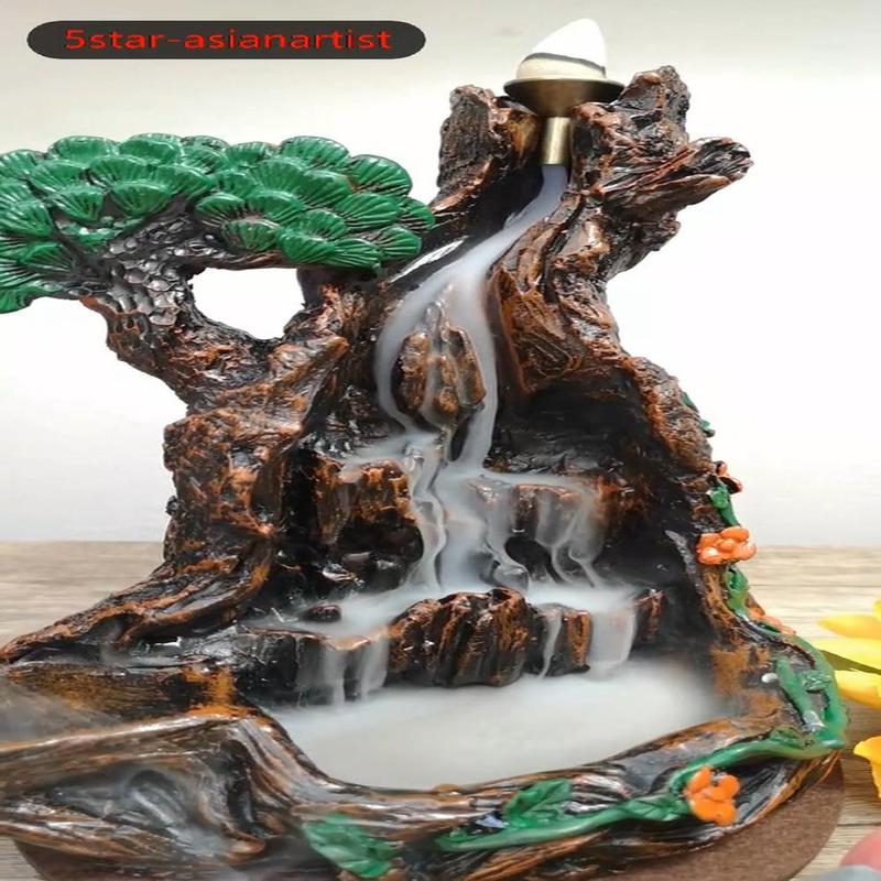 Backflow Incense Cone Burner Mountain Waterfall FY032 033 & 60pcs Cones Gift