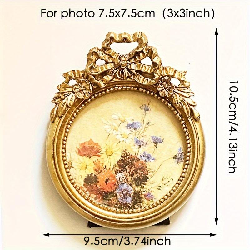 Vintage-Inspired Mini Bowknot Round Photo Frame - Resin, Vertical Orientation for Desktop Display - Perfect for Home & Office Decor