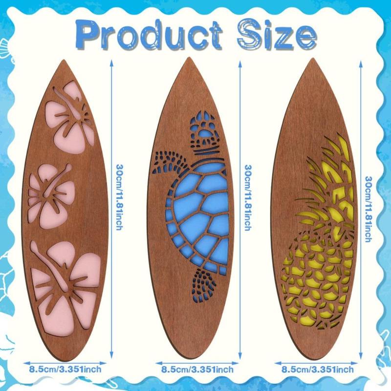 Surfboard Pattern Wall Art, 3 Counts set Wooden Wall Decor, Wall Hanging Decor for Home Living Room Bedroom