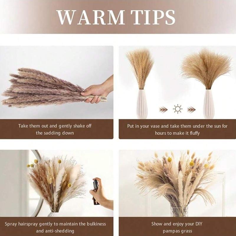 Artificial Grass, 100pcs set Natural Dried Pampas Grass Decoration, Home Decor Supplies for Living Room, Dining Room, Bedroom, Office Desk