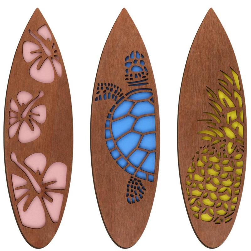 Surfboard Pattern Wall Art, 3 Counts set Wooden Wall Decor, Wall Hanging Decor for Home Living Room Bedroom