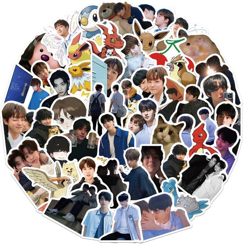 Kpop Actor Sticker, 50pcs set Creative Korean Drama Actor Pattern Decorative Sticker, DIY Decals for Water Bottle, Laptop, Phone, Scrapbooking, Journal