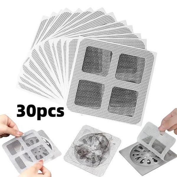 Disposable Hair Drain Stickers, Disposable Shower Floor Drain Sticker,Mesh Cover Sewer Filter Screen for Shower Kitchen Bathroom Tub(30pcs) Shower Drain Hair Catcher Mesh Stickers,Disposable