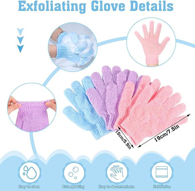 6 Pack African Net Sponge Exfoliating Glove Set, 3 Bath Sponge Body Scrubber Back Scrubber and 3 Pairs Exfoliating Gloves as Stocking Stuffers for Adults