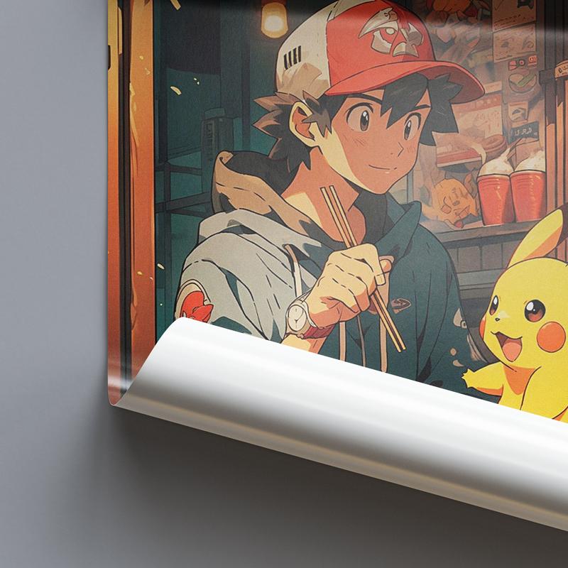 Ash and Pikachu, Ramen Series #1, Pokemon, Japanese Tapestry Style, Anime Poster, Printable Wall Art, Bedroom Wall Art, Japanese Home Décor Decor Gift Artwork Decoration