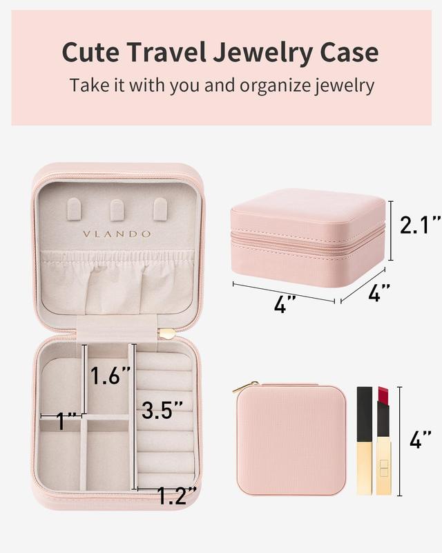 Travel Jewelry Box, Small Jewelry Travel Organizer Case Travel Essentials Gift for Women Girl - Pink