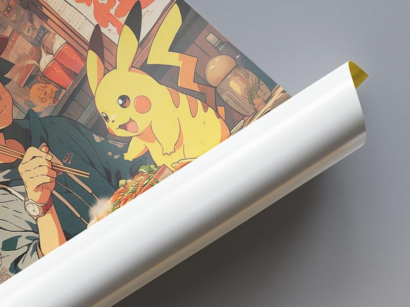 Ash and Pikachu, Ramen Series #1, Pokemon, Japanese Tapestry Style, Anime Poster, Printable Wall Art, Bedroom Wall Art, Japanese Home Décor Decor Gift Artwork Decoration