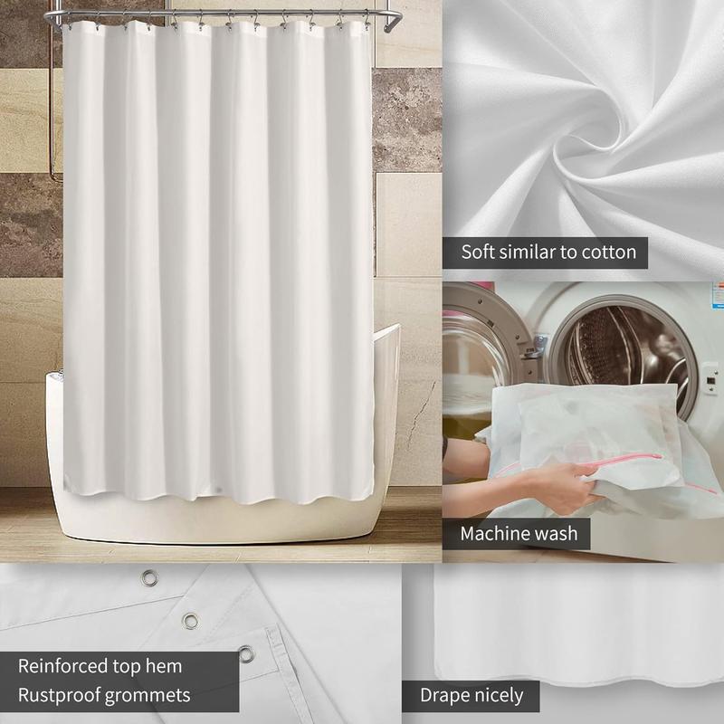 Waterproof Fabric Shower Curtain Liner with 3 Magnets - Soft Hotel Quality Cloth Shower Liner - Standard Size 72x72, White