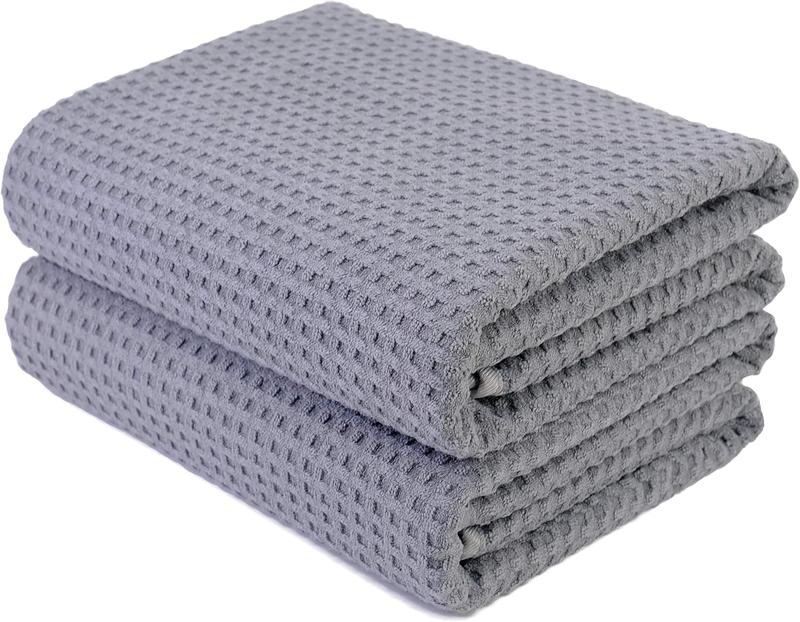 Microfiber Oversize Quick Dry Lint Free Bath Towel, 60 x 30 in, Set of 2 (Gray, Waffle Weave) Waffle Weave