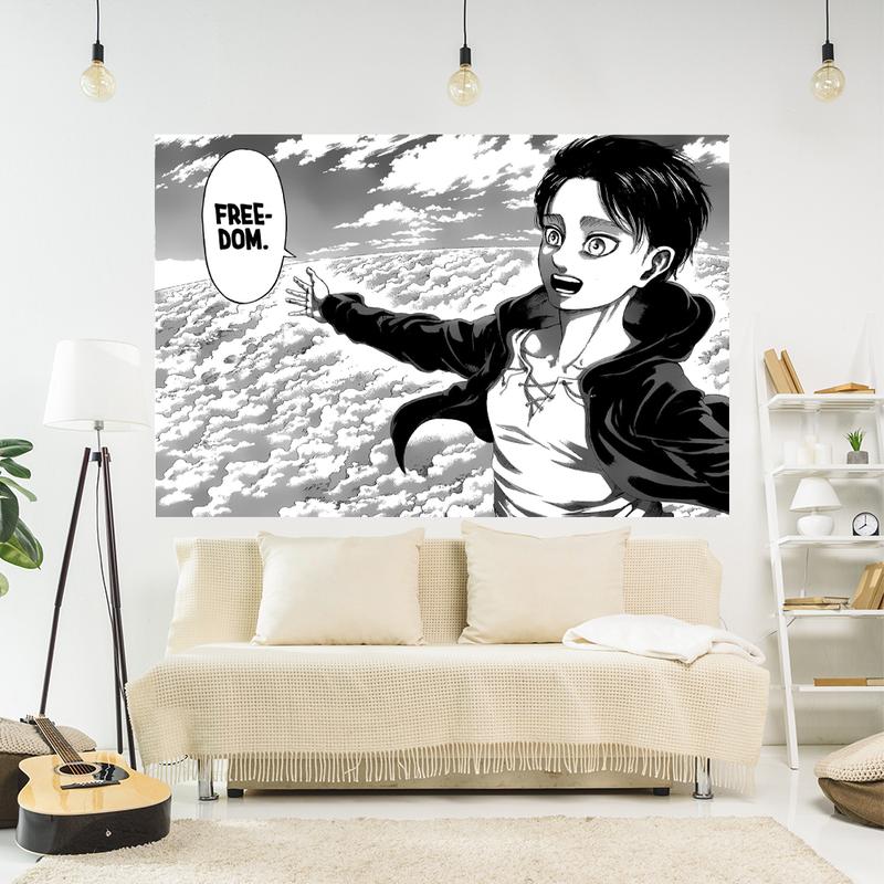 Eren Jaeger Freedom Tapestry Japanese Manga Printed Wall Hanging Room Decor Dormitory Backdrop Beach Blanket