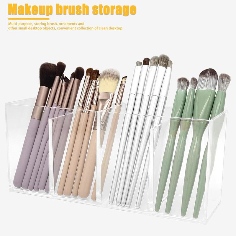 Clear Makeup Brush Organizer,  Brushes Storage Holder with 4 Slots,Pencil Pen Holder for Desk,Desk Organizer and Accessories for Vanity