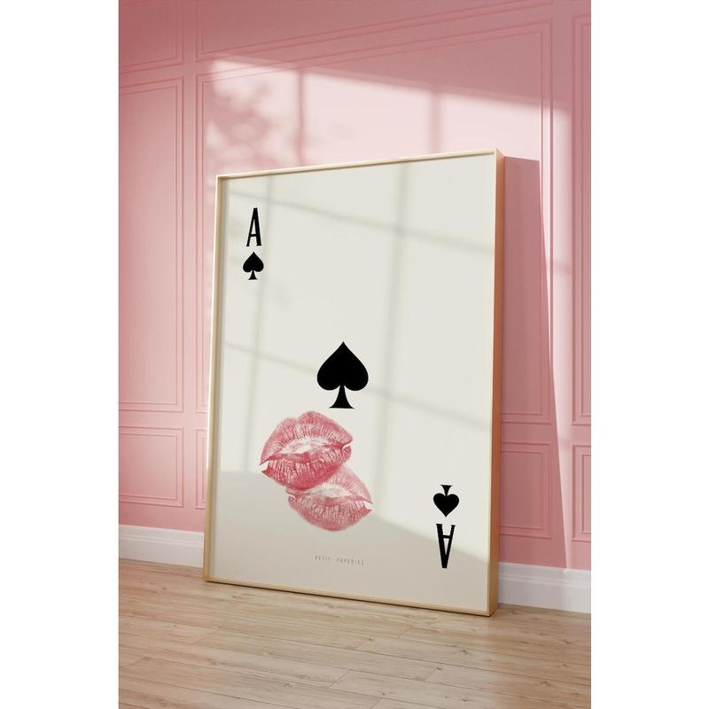 Playing Card Wall art, Ace of Spades Print, Trendy Retro Kiss Lips poster, Femme Fatale Print | Apartment aesthetic 