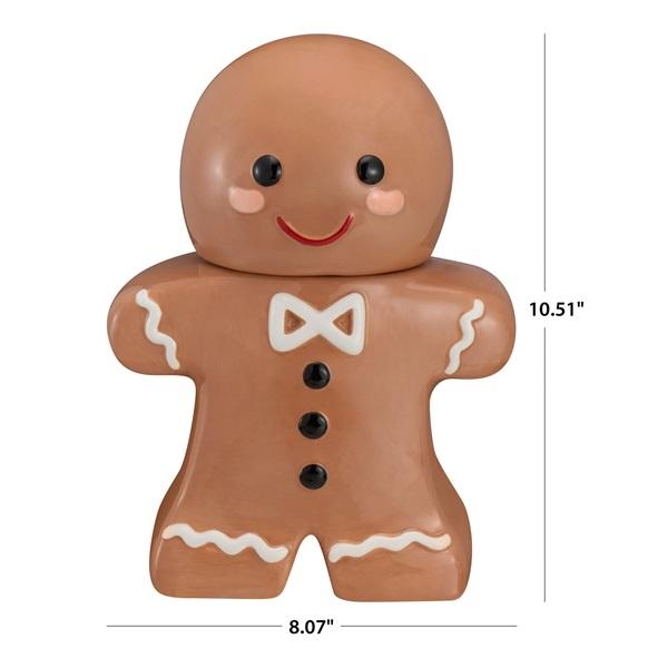 57-Oz Gingerbread Man Glazed Earthenware Ceramic Treat Jar with Lid, Multicolor - Perfect for Storing Cookies and Sweets