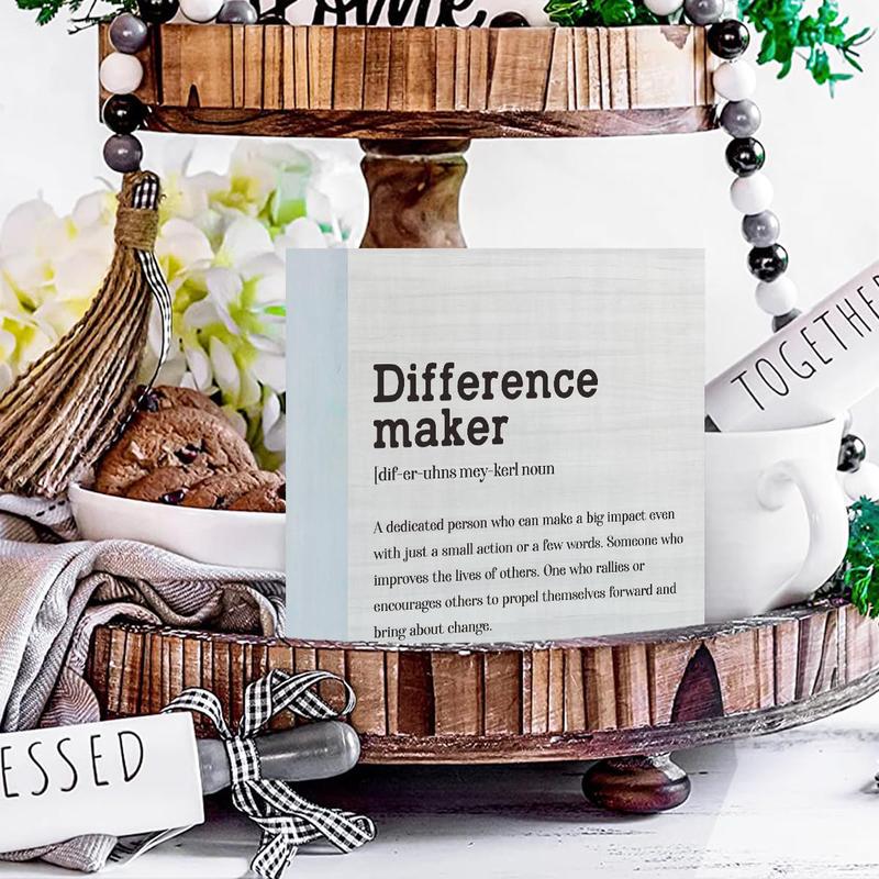 Difference Maker Definition Home Office Decor Wooden Box Sign, Motivational Farmhouse Decorative Positive Office Desk Accessories Wood Plaque Affirmations Wood Table Sign for TV Cabinet Shelf Decoration Gift