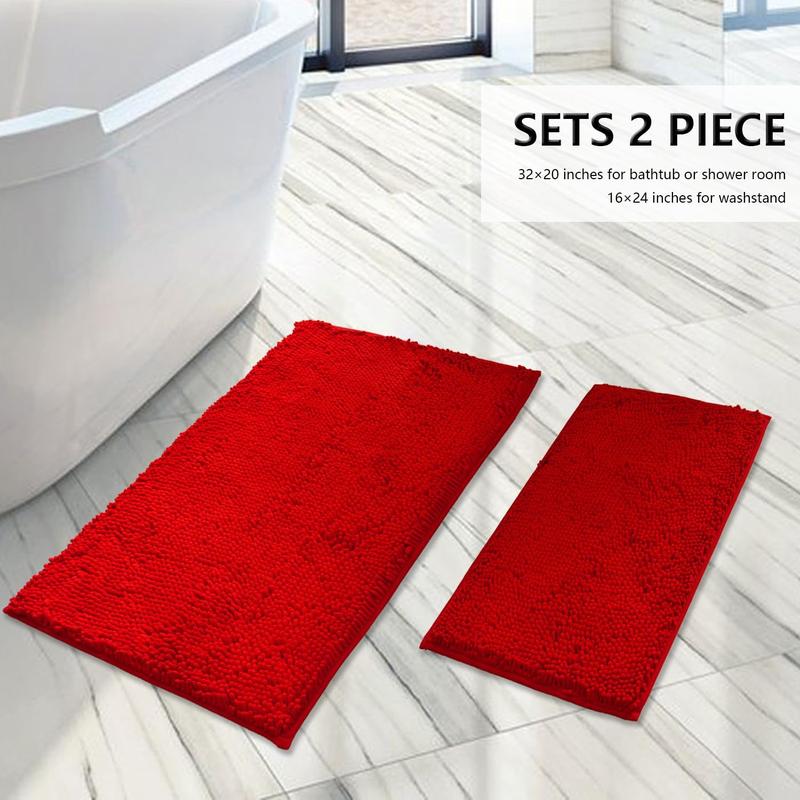 Bathroom Rugs Sets 2 count, Extra Soft Chenille Bath Mat Absorbent Bathroom Rug, Bathroom Mat with Sturdy PVC NonSlip Bottom, Machine Washable Bath Rugs (32x20 Inch + 24x16 Inch, Red)