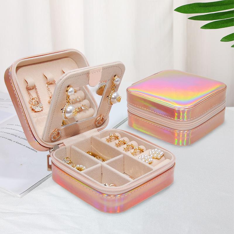 Portable Jewelry Storage Box with Mirror, 1 Count Multi-grid Jewelry Organizer, Jewelry Storage Box for Earrings, Rings, Necklaces, Travel Case